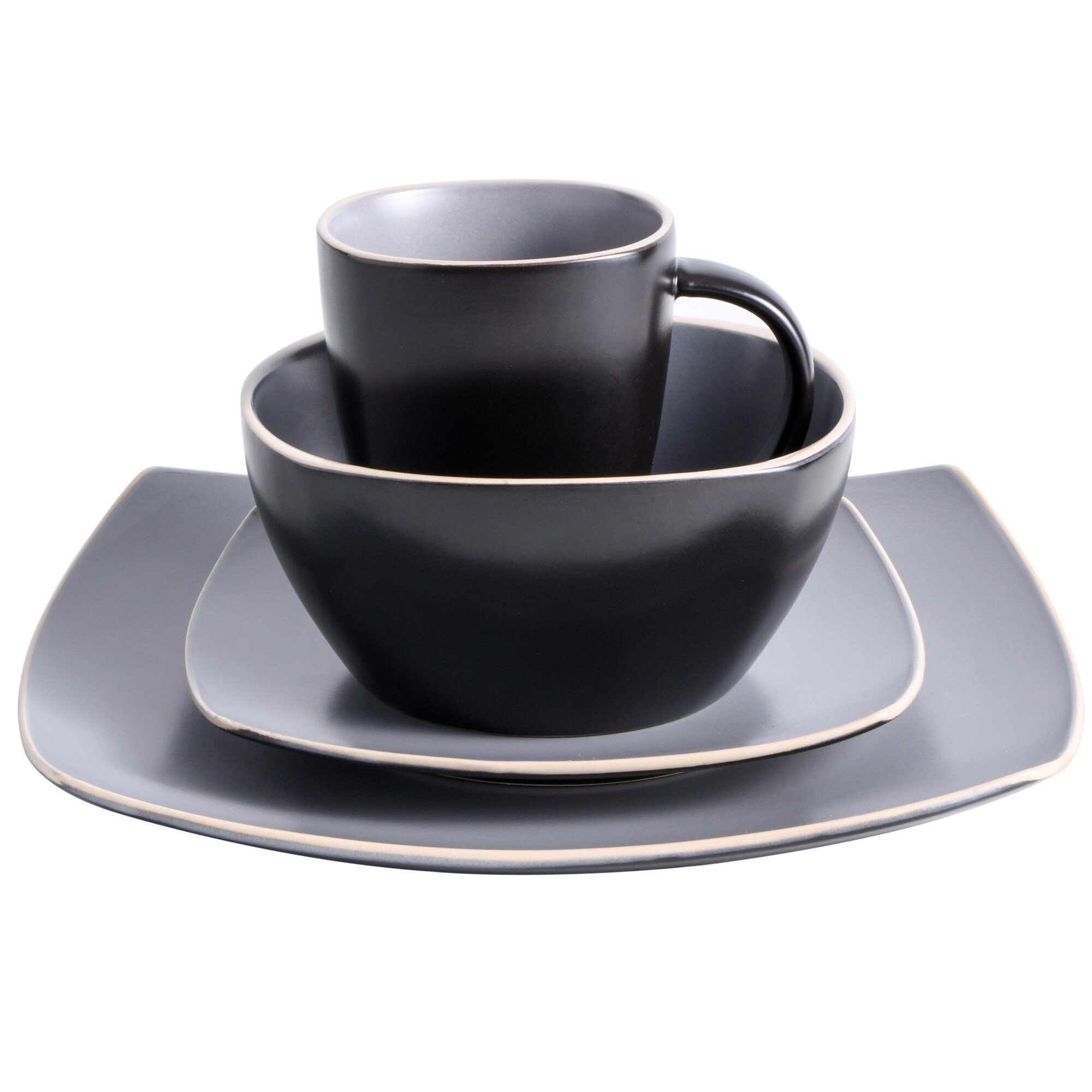 Gibson Home Soho Lounge 16 Piece Stoneware Dinnerware Set Black Grey
