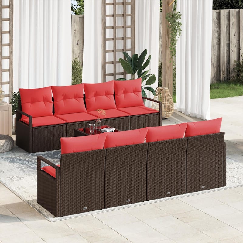 vidaXL 9 Garden Sofa Set with Cushions Black/Brown/Grey Poly Rattan - 90.6 x 24.4 x 27.2 - Brown