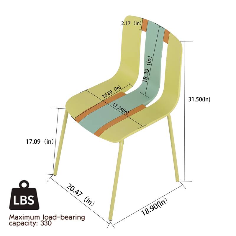 Modern Striped Chairs w/ PP Seats & Metal Legs, Indoor/Outdoor, 4-Pack