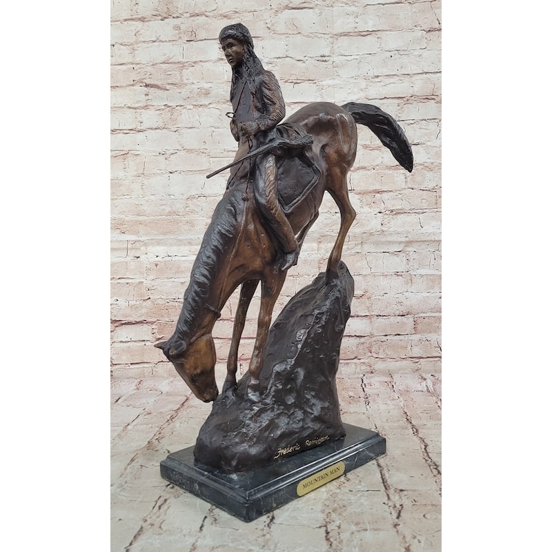 Mountain Man Frederic Remington Native American Indian Bronze Statue Sculpture 21 Inches X 17 Inches