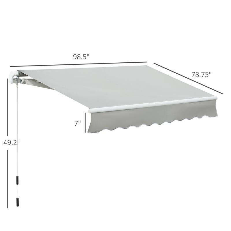 8ft x 7ft Manual Retractable Patio Awning, Sun Shade Deck Cover, Grey