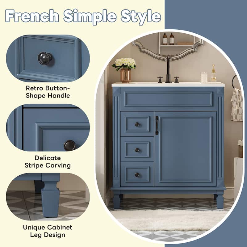 30" Bathroom Vanity with Ceramic Sink, Bathroom Storage Cabinet with 2 Drawers and Adjustable Shelf