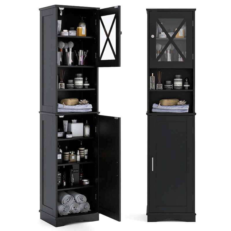 67" Tall Bathroom Storage Cabinet Narrow Bathroom Organizers - Black