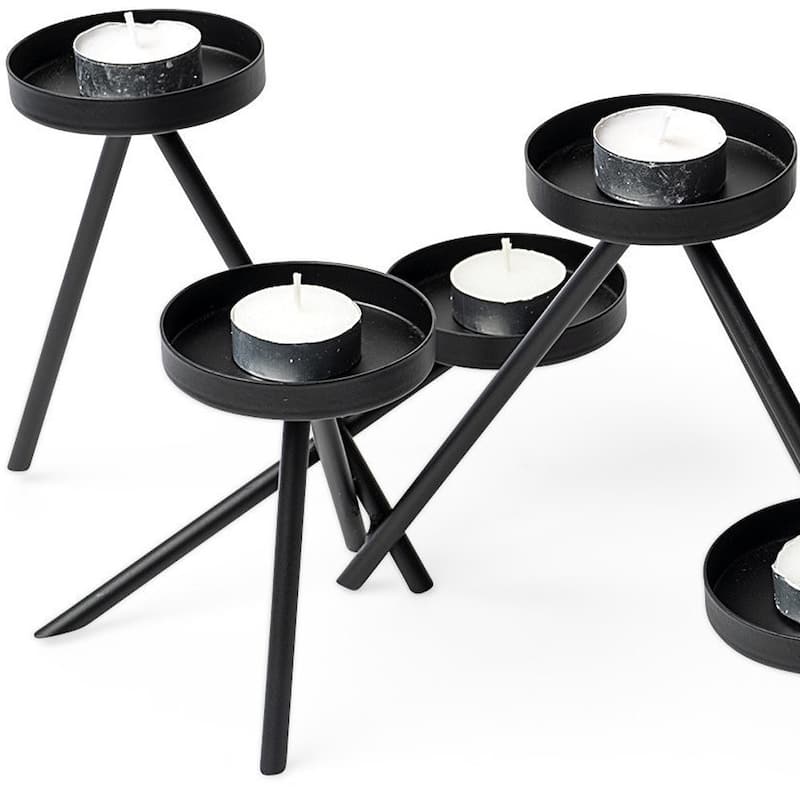 7" Black Geometric Metal Tabletop Votive Candle Holder