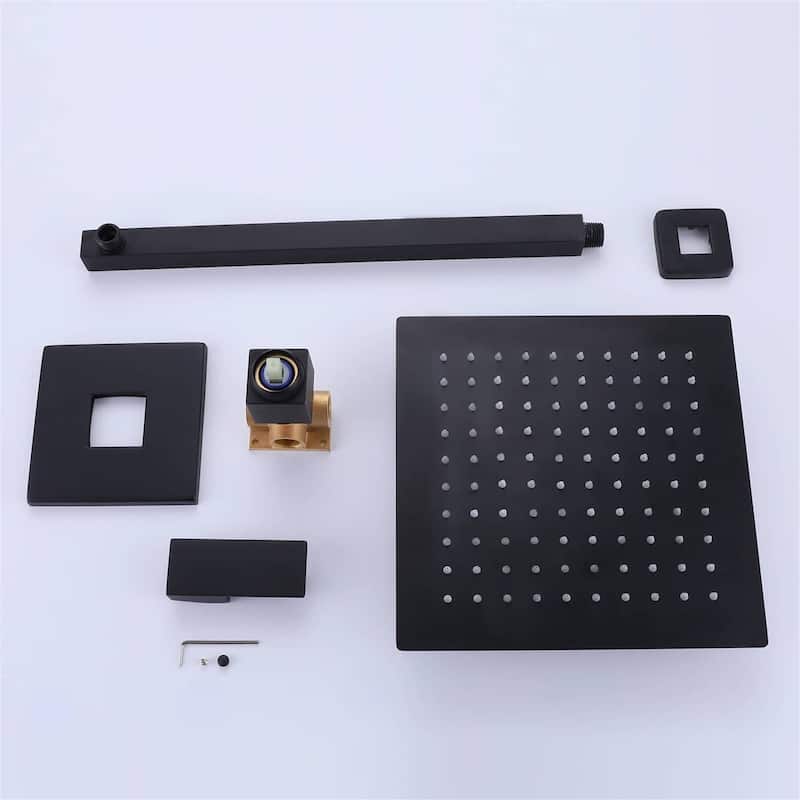 Wall Mount Shower Faucet Set Complete Bathroom Matte Black Shower System 10 Inch Shower Head Trim Kit With Rough-in-Valve