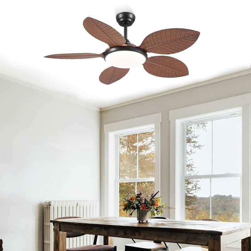 48" Downrod Ceiling Fan with Light,Palm Leaf Blades,Tropical Ceiling Fan for Living Room,Bedroom,Patio - 48 Inches