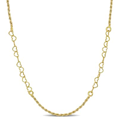 Miadora 3.3mm Heart Link and Rope Chain Necklace in Yellow Plated Sterling Silver-16 in+2 ext