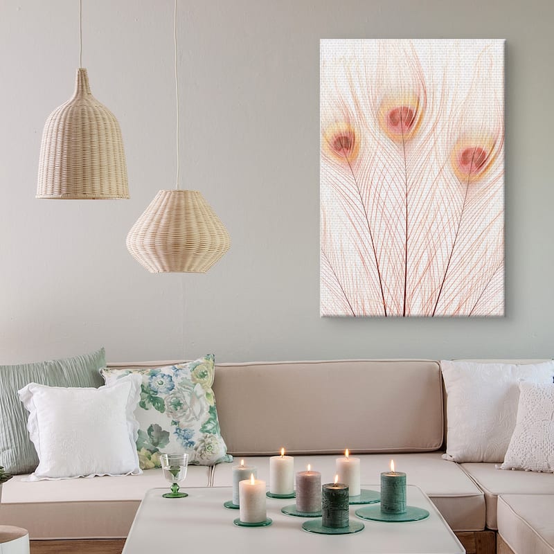Peach Peacock by Belle Maison Canvas Art Print
