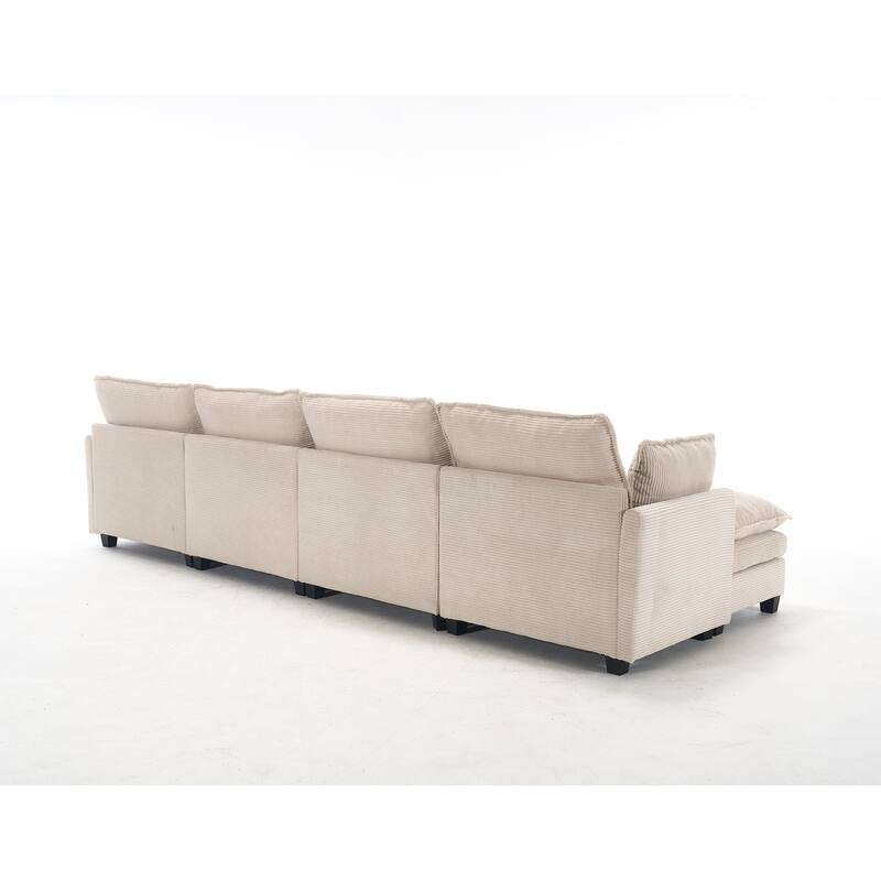 137" Velvet U-Shaped Sectional Sofa with 2 Ottomans, Deep Seat
