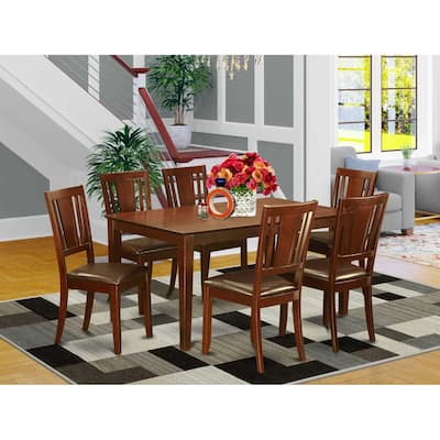 HomeStock 7-Piece Rectangle Mahogany Finish Solid Wood Top Dining Table with 6 Chairs