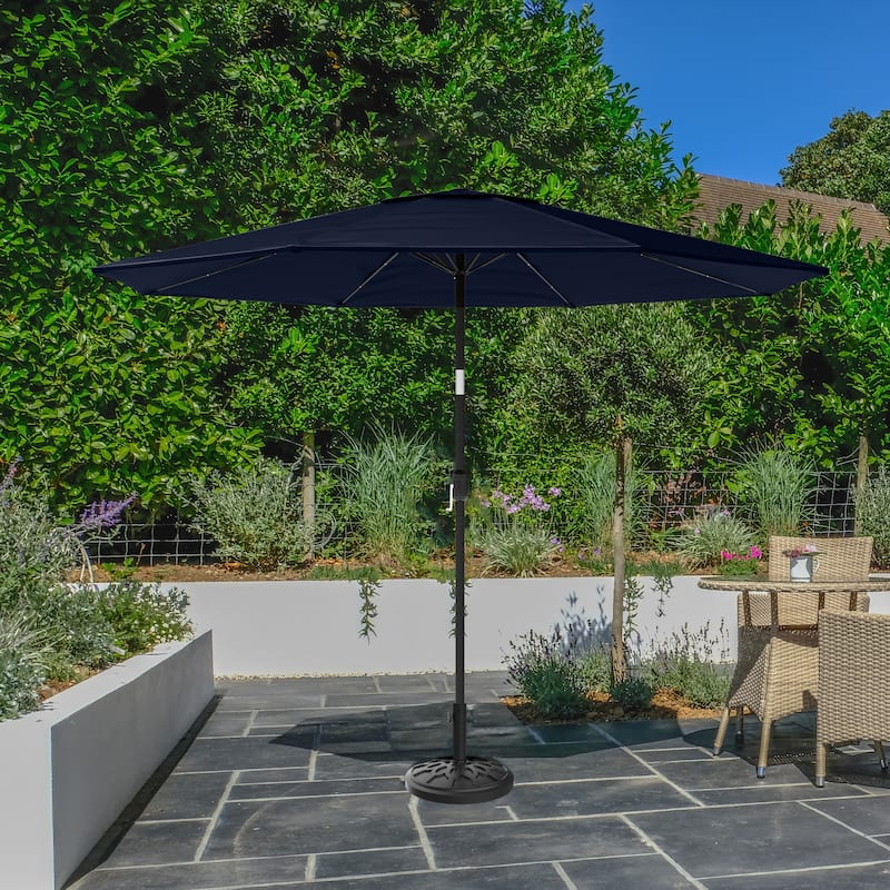 Patio Umbrella with Lights - 10 ft Outdoor Sun Shade Canopy with 32 Solar LEDs by Pure Garden (Navy Blue)