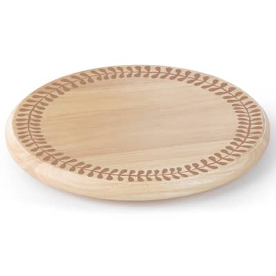 Wreath of Leaves Round Wood Lazy Susan Turntable 14" Diameter for Serving Kitchen Organization Condiment Caddy