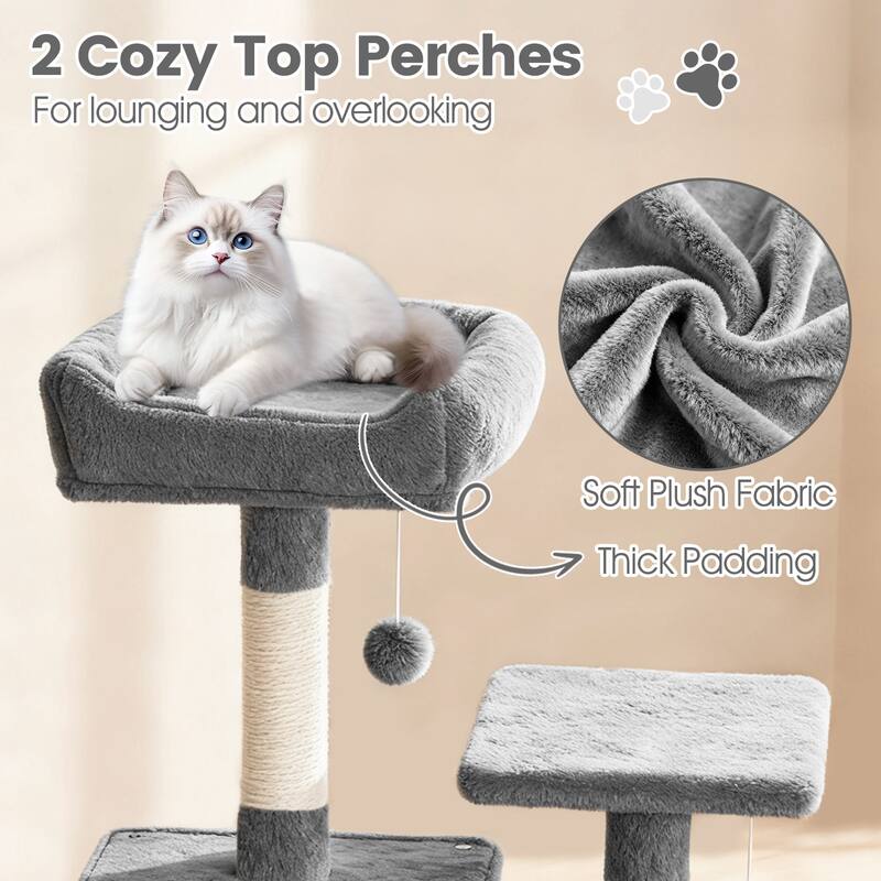 Gymax 66'' Tall Cat Tree w/2 Condos Sisal Scratching Posts Plush Perch
