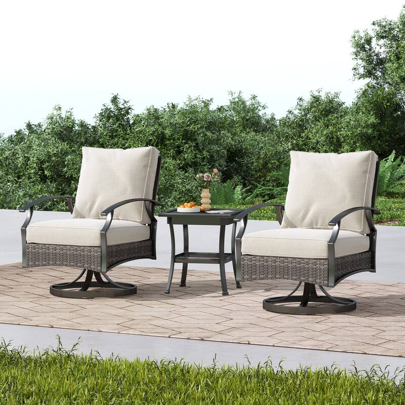 3-Piece Outdoor Swivel wicker Bistro Set - BEIGE