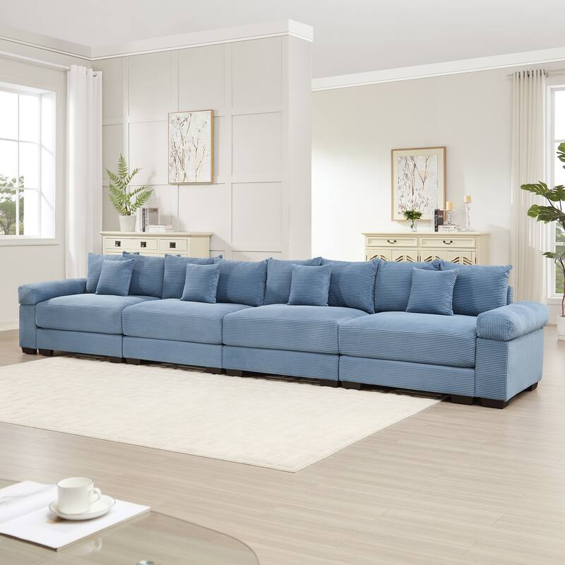 170" Oversized Corduroy Cloud 4-Seat Modular Sectional Couch with 12 Throw Pillows