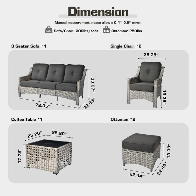 OVIOS 6 Pieces Outdoor Wicker Set With Solar-Powered Table