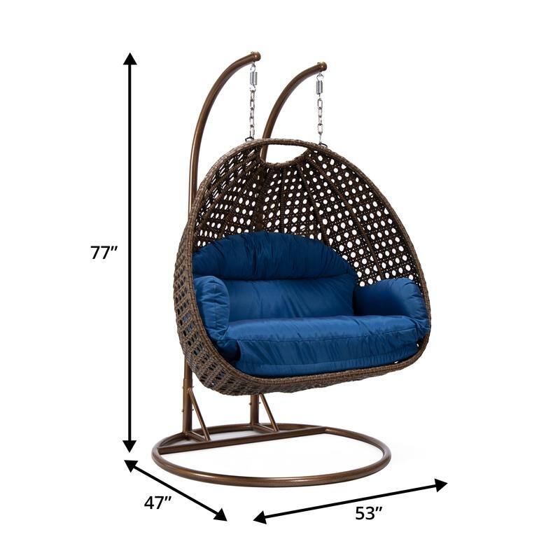 LeisureMod Mendoza Dark Brown 2 Seater Wicker Patio Hanging Double Swing Chair for Patio Porch Backyard Garden - 53"