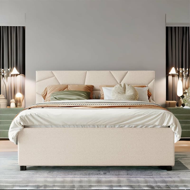 Queen Size Upholstered Platform Bed with Twin Size Trundle