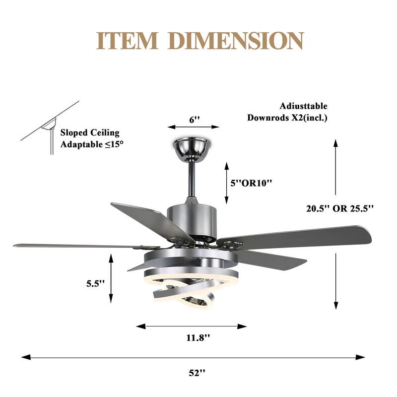 Cusp Barn 52" Chandelier Ceiling Fans with Lights Modern DIY Shape Fandelier DC Silent Motor LED Ceiling Light for Bedroom