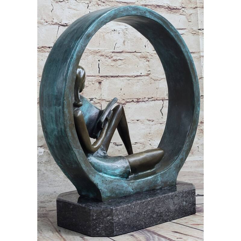 Signed Original Artwork By Collet Girl Reading A Book Bronze Sculpture Figurine