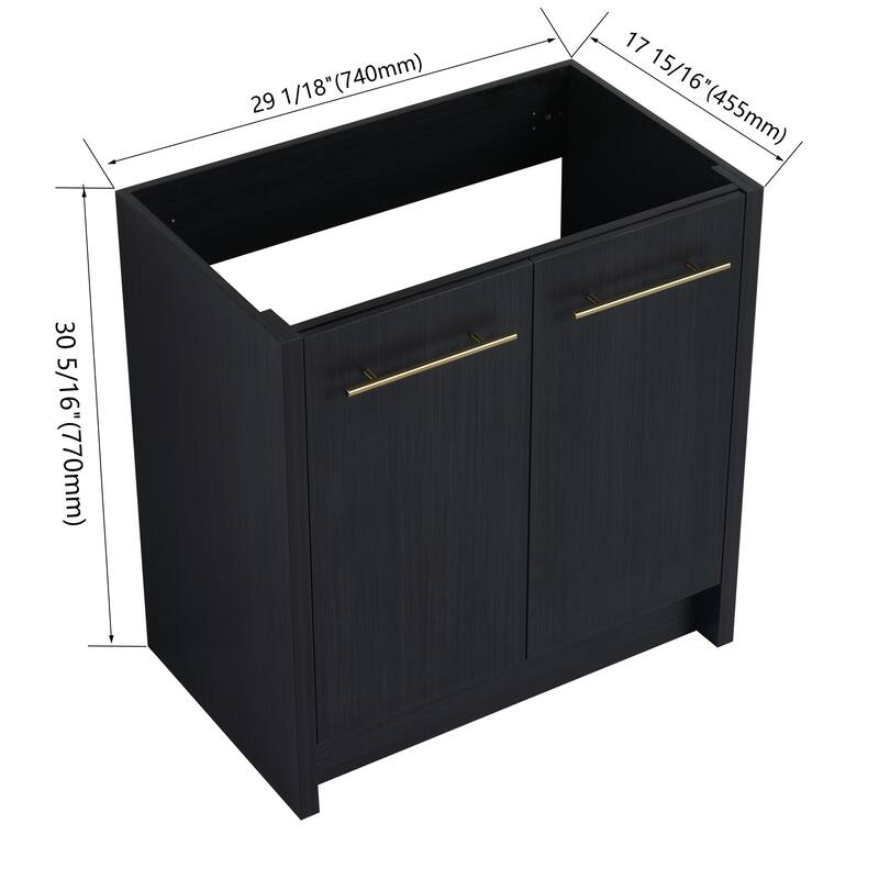 24" Bathroom Vanity with Soft-Close Doors and Spacious Storage, Black Chestnut Finish, Freestanding Design, Vanity Base Only