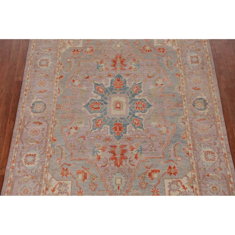 Hand Knotted Oriental 100% Wool Carpet Transitional Medallion Purples Oushak Area Rug - 9' 0'' X 6' 2''