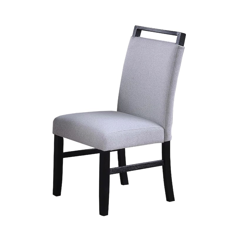 Dining Side Chair Set of 2, Charcoal Gray Fabric Foam Seat, Black Rubberwood