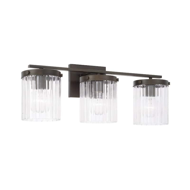 24" W x 9" H 3-Light Vanity with Clear Beveled Fluted Glass - 23.25"W x 9"H x 8"E - Oil Rubbed Bronze