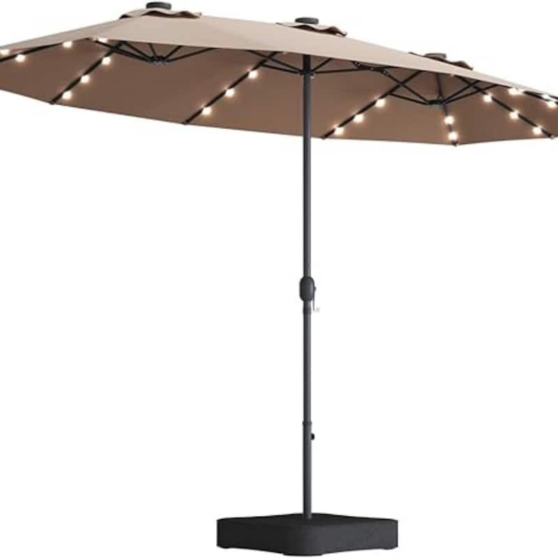 15x9FT Large Double-Sided Rectangular Outdoor Twin Patio Market Umbrella with Light and Base