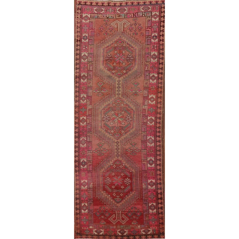 Ardebil Persian Vintage Runner Rug Handmade Hallway Wool Carpet - 3'6" x 10'3"