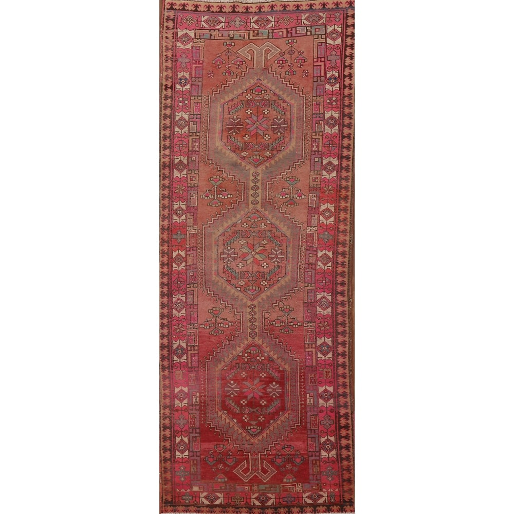 Ardebil Persian Vintage Runner Rug Handmade Hallway Wool Carpet - 3'6" x 10'3"
