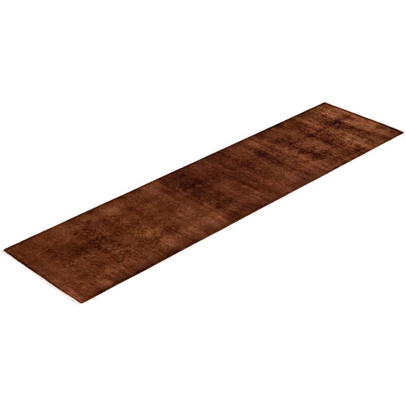Overton Hand Knotted Wool Vintage Inspired Modern Contemporary Overdyed Brown Runner Rug - 2' 6" x 10' 4"