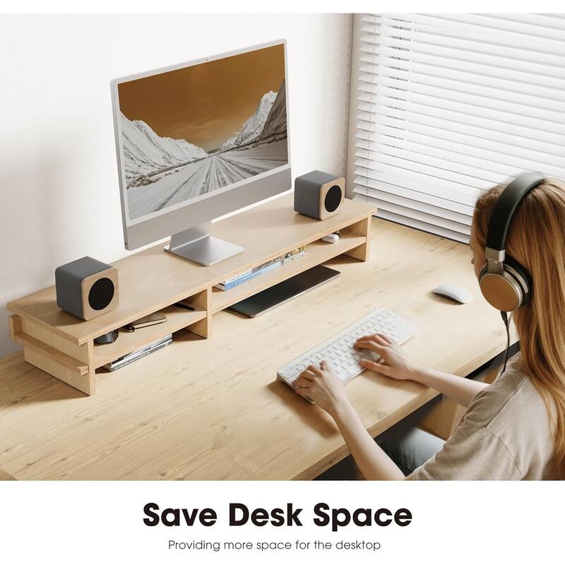 Fenge Dual Monitor Stand, 42.5inch Monitor Riser with Acrylic Drawer