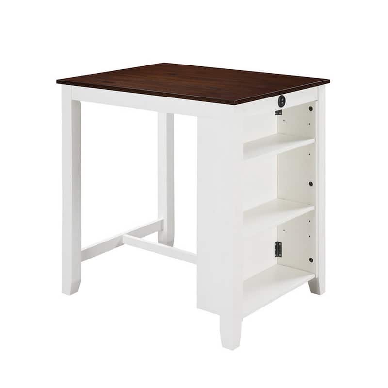 36 Inch Counter Height Small Dining Table with Shelves, USB Port, White - Brown+White