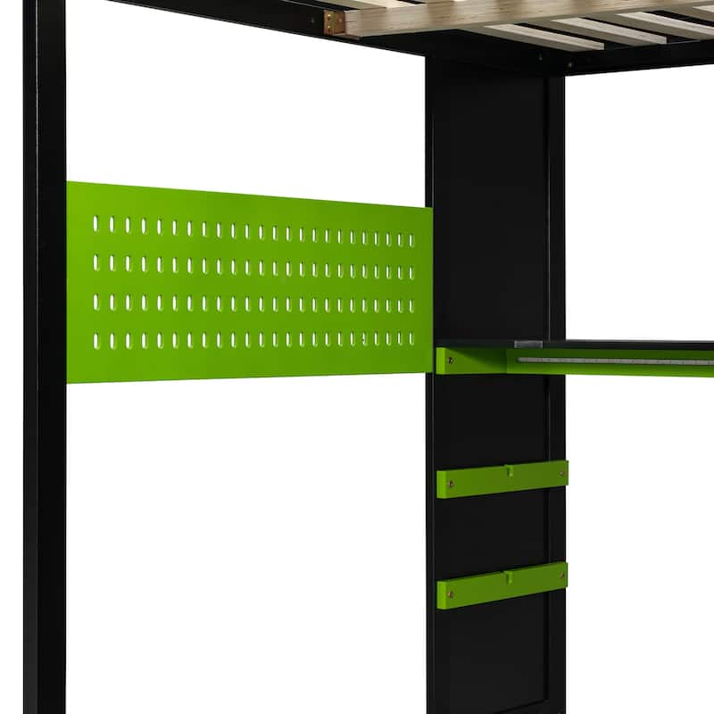Full Size Wood Loft Bed with Desk - Multi-Storage Shelves, USB & RGB Light, Study Loft Bed