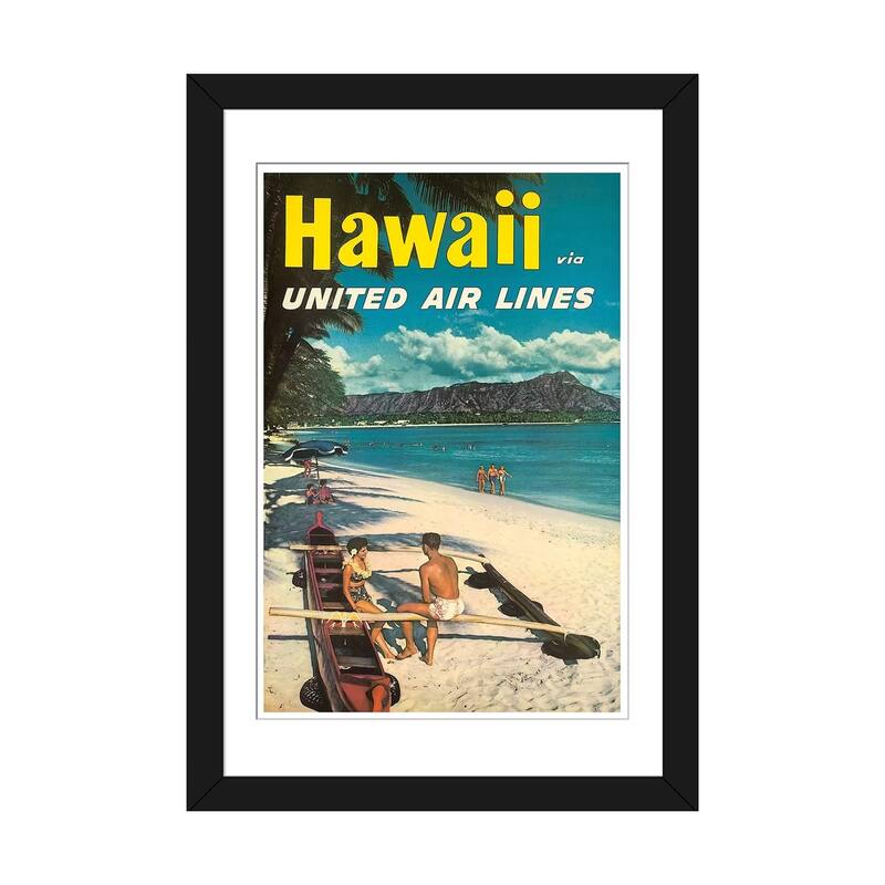 iCanvas "Hawaii - United Airlines" by Unknown Artist - Black - 32x24x1