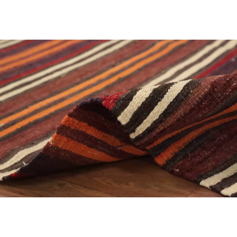 Hand Woven Oriental 100% Wool Carpet Southwestern Geometric Multi-Colored Kilim Area Rug - 10' 3'' X 4' 7''