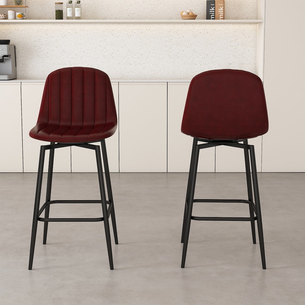 Modern Bar Stools with Swivel Mechanism, PU Padded Seats with Back Support & Metal Legs (Set of 2)