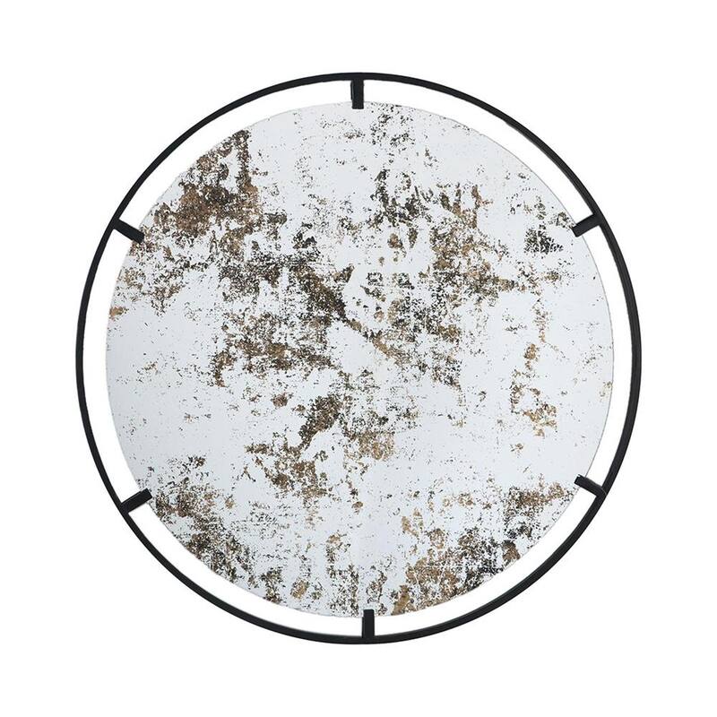 HomeRoots 32" Black Round Iron Framed Accent Mirror - 31.5' X '31.5' X '0.7