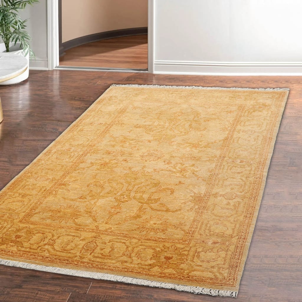 Hand Knotted Chobi Peshawar Light Gold Persian Wool Oriental Area Rug - 4' x 6'