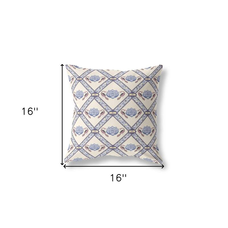 HomeRoots 16" X 16" Cream And Brown Blown Seam Geometric Indoor Outdoor Throw Pillow - 16.00' X '5.00' X '16.00