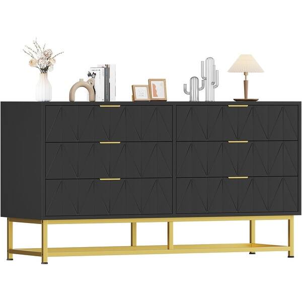 6 Drawer Wood Dresser, Modern Chest Storage Cabinet with Metal Legs Black - On Sale - Bed Bath & Beyond