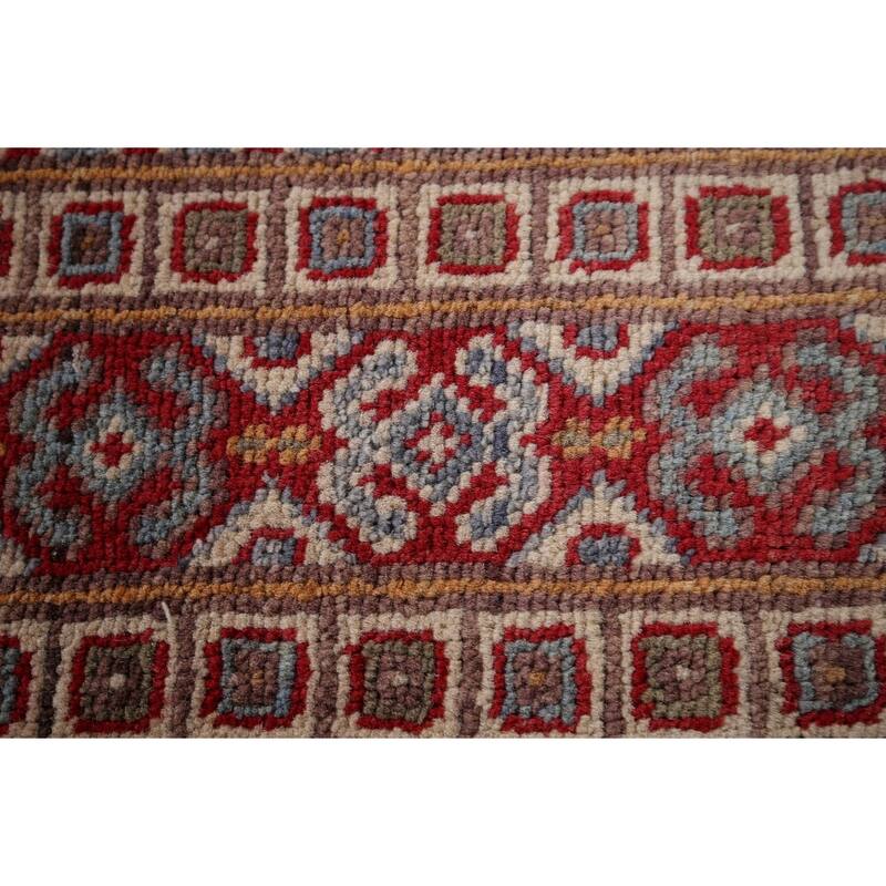 Light Blue Geometric Kazak Oriental Rug Bedroom Handmade Wool Carpet - 3'11" x 5'10"