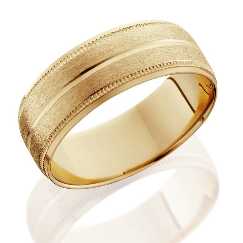 9mm Yellow Gold Mens Brushed Double Line Mens Wedding Band 9mm Ring