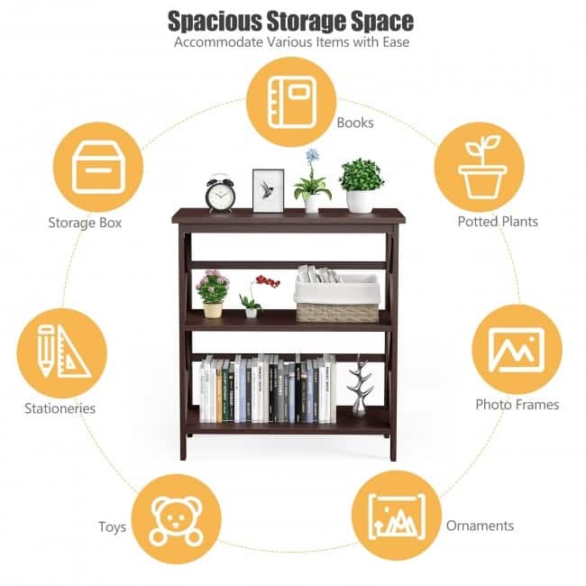 3-Tier Wooden Open Shelf Bookcase - 31" x 12.5" x34" (L x W x H)