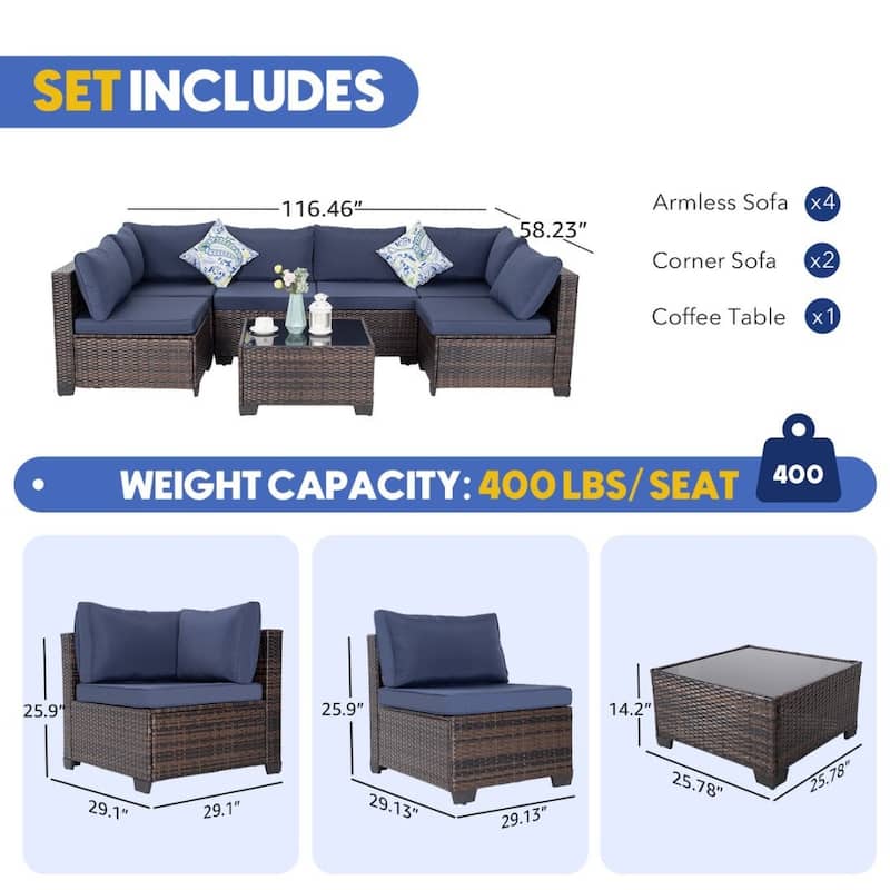7 Pieces Outdoor Conversation Sets Patio Sectional Furniture Set--Clearance