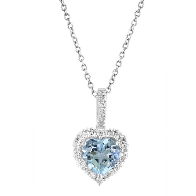EFFY 14K Gold Diamond Aquamarine Heart Pendant Necklace