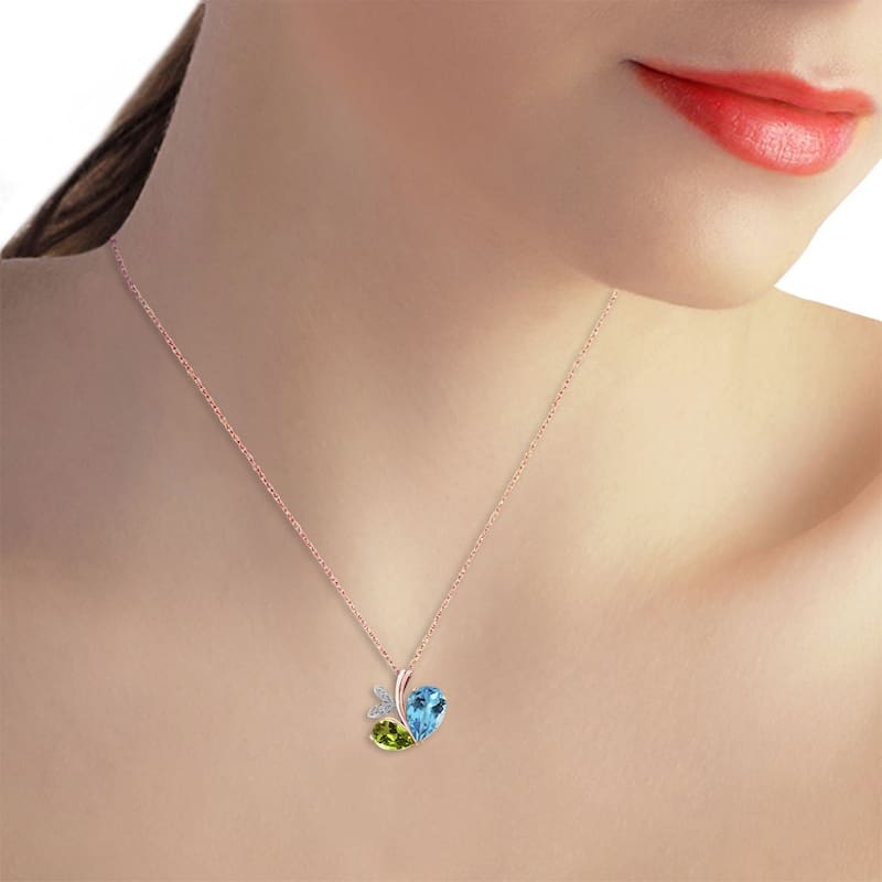 5.26 Carat 14K Solid Gold Heart Necklace w/ Topaz, Peridot & Diamonds