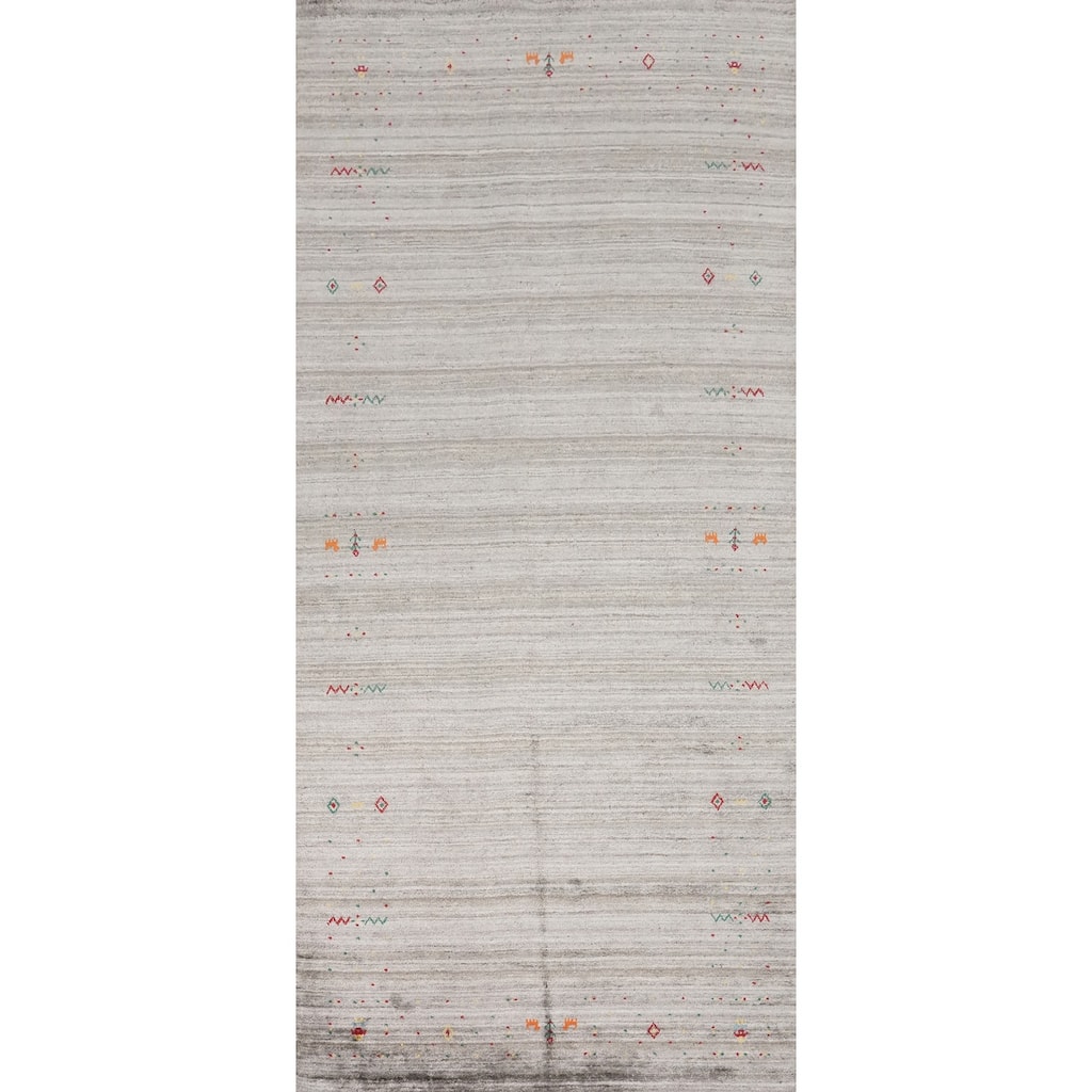 Hand Knotted Oriental Viscose Silk Carpet Tribal Animal Pictorial Greys & Charcoal Gabbeh Area Rug - 11' 8'' X 5' 0''