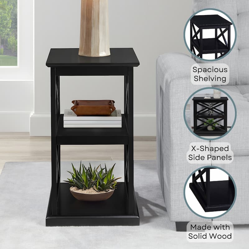 Chairside End Table with Shelves Stylish Double X Frame Three-Tier Storage Accent Table for Transitional Home Décor - 14
